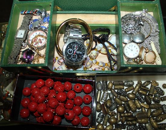 Mixed costume jewellery & collection of Chinese metal beads